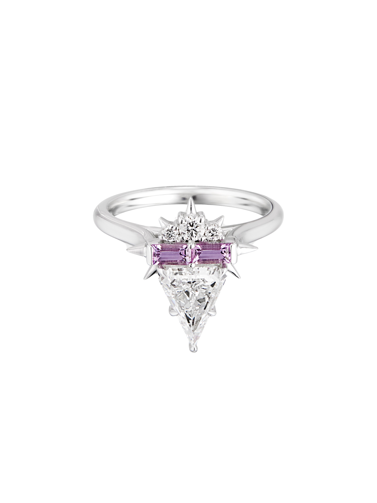  18ct kite shape diamond & pink sapphire alternative engagement ring